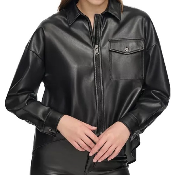 Dkny Jackets & Blazers - DKNY Jeans Women's Zip-Front Faux-Leather Long-Sleeve Shirt